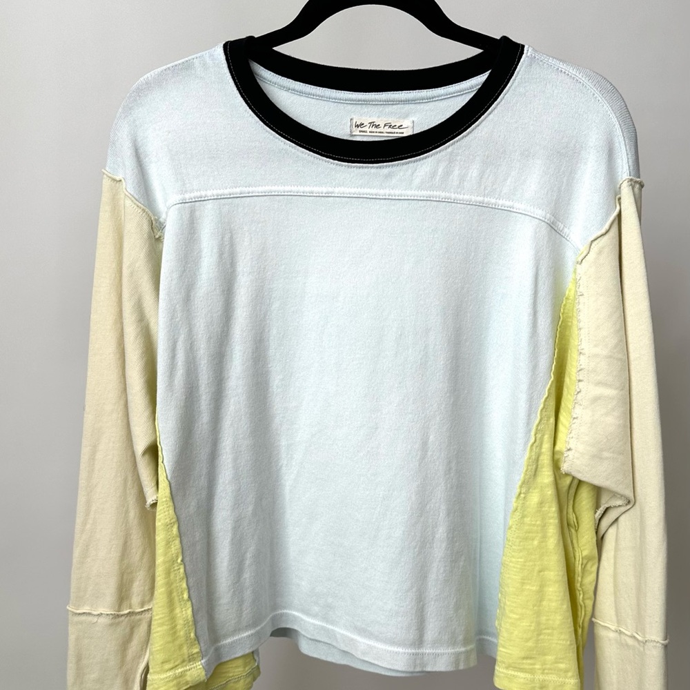 Free People Colorblock Long Sleeve Tee - Black, Cream, Yellow